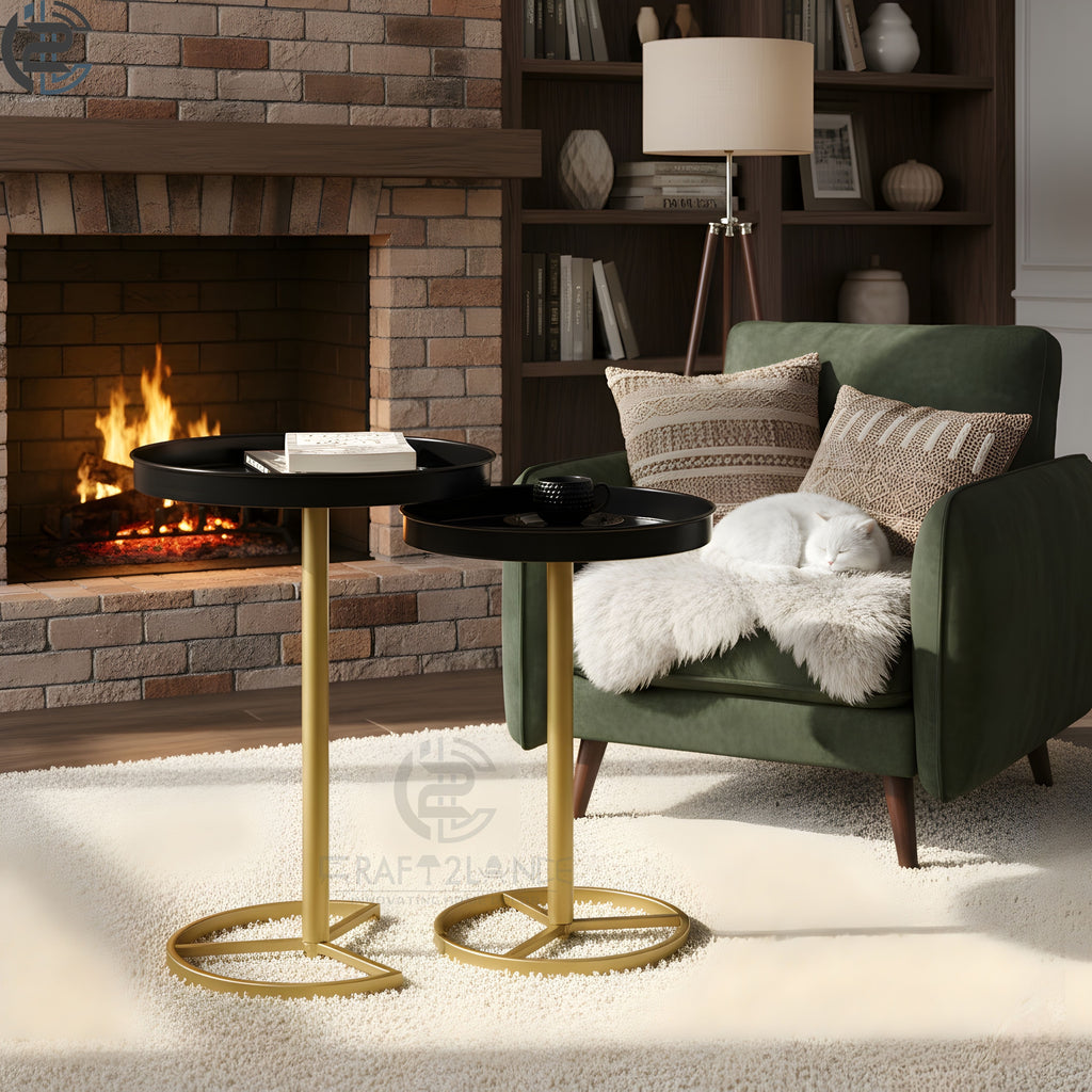 Premium Metal Side Table Set - Black & Gold Nesting Tables | Craft2lance