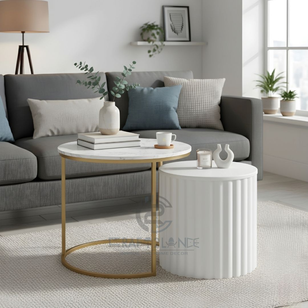 Noir Nesting Table Set (Gold % White)