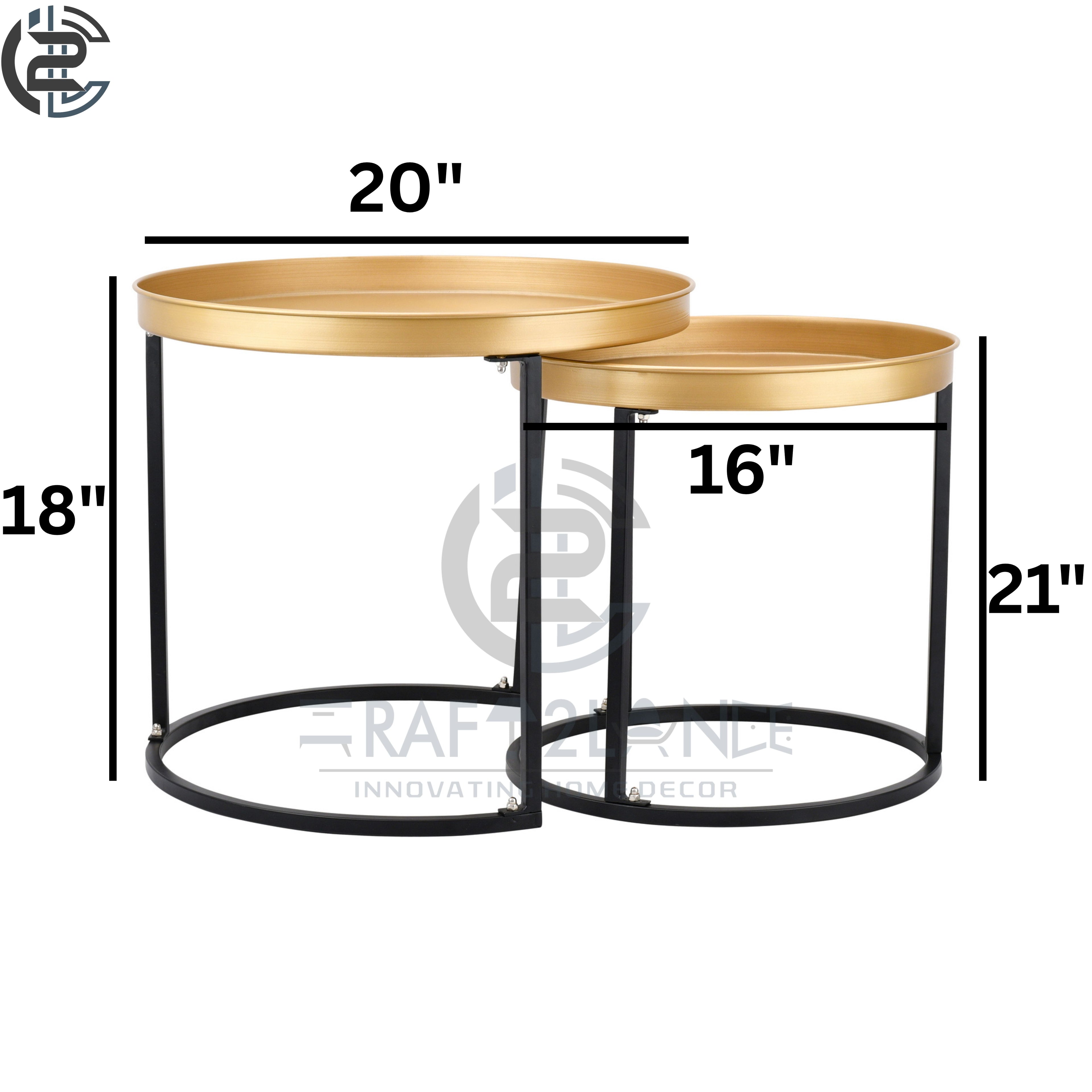 Gold Nesting Tables Set - Round Metal Center Tables with Black Frame