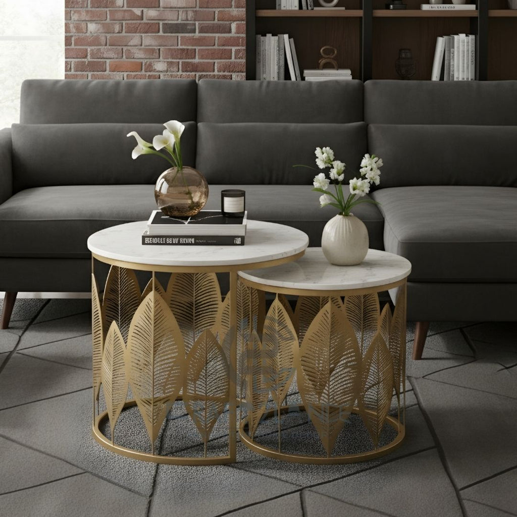 Luxe Botanical Nesting Tables(Gold & White) | Craft2lance