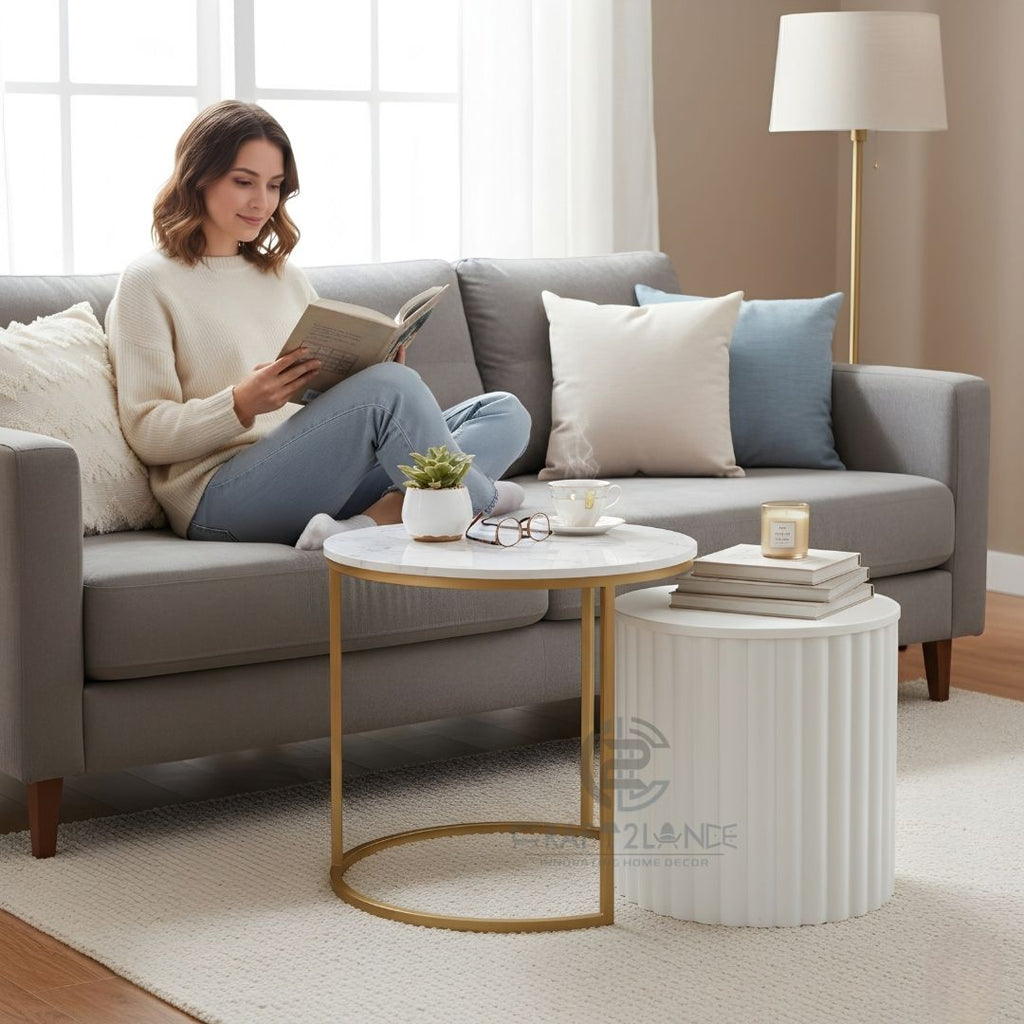 Noir Nesting Table Set (Gold % White)