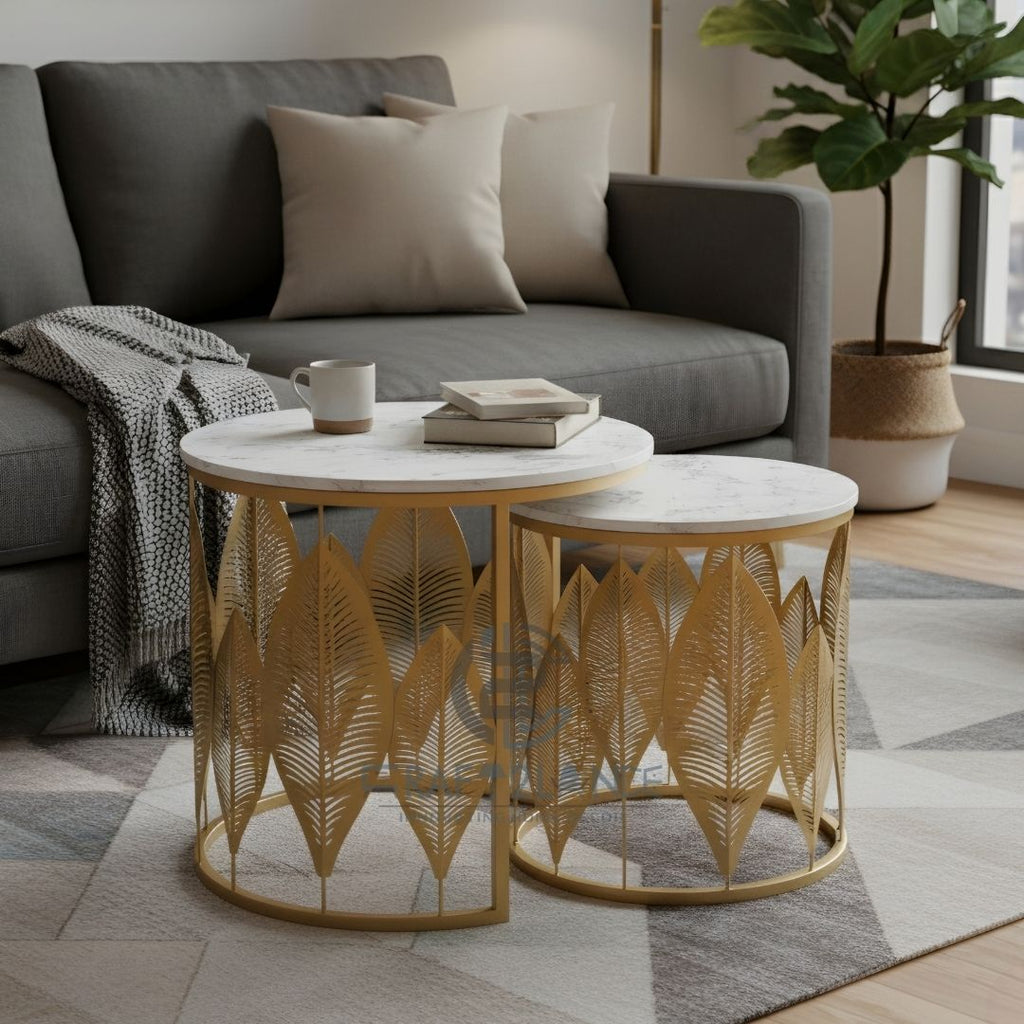 Luxe Botanical Nesting Tables(Gold & White) | Craft2lance