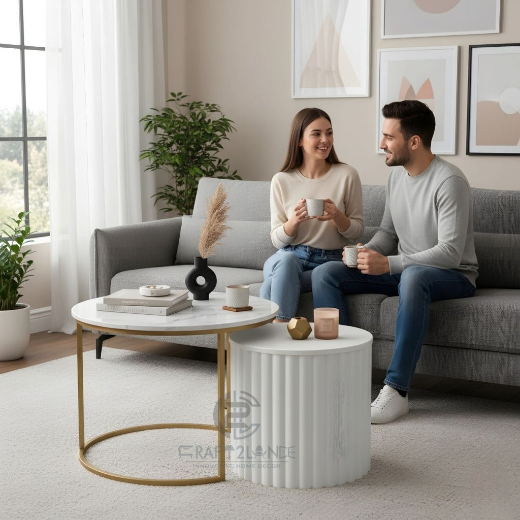 Noir Nesting Table Set (Gold % White)