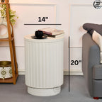 Fluted Metal Side Table White Classic Finish - Round End Table with Storage|Craft2lance
