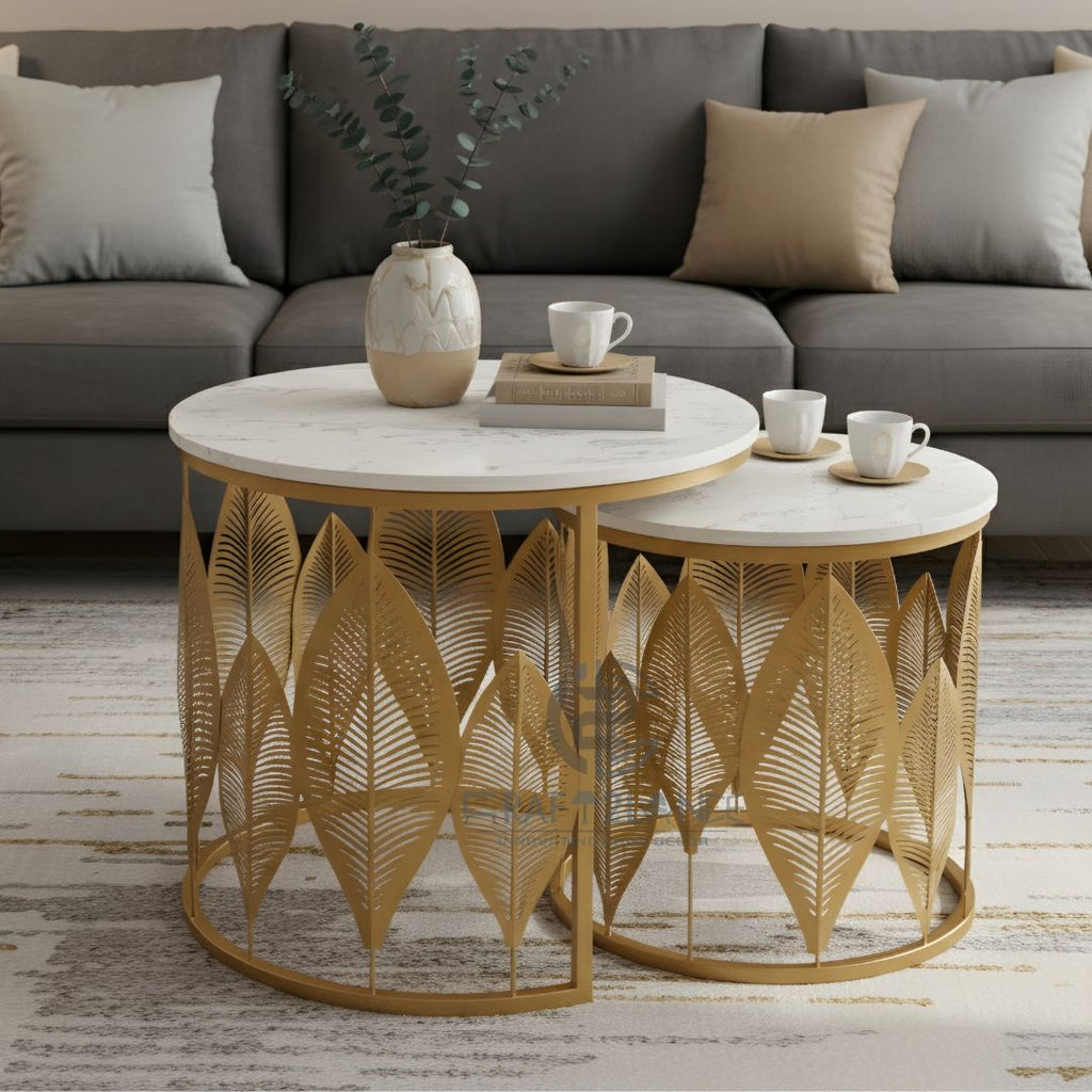 Luxe Botanical Nesting Tables(Gold & White) | Craft2lance