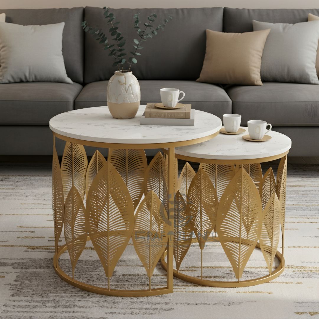 Luxe Botanical Nesting Tables(Gold & White) | Craft2lance