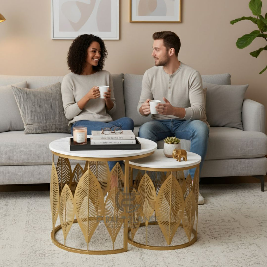 Luxe Botanical Nesting Tables(Gold & White) | Craft2lance