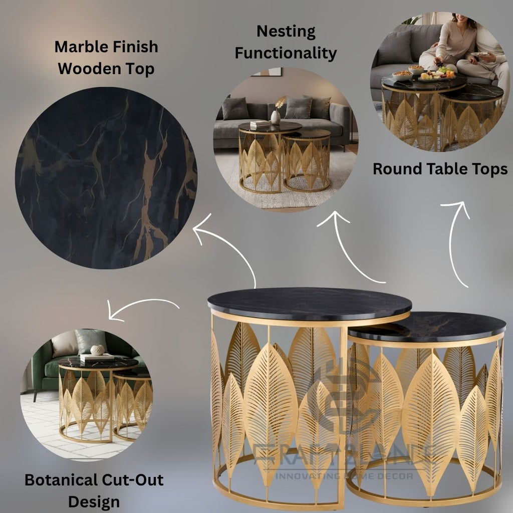 Luxe Botanical Nesting Tables(Gold & Black) | Craft2lance
