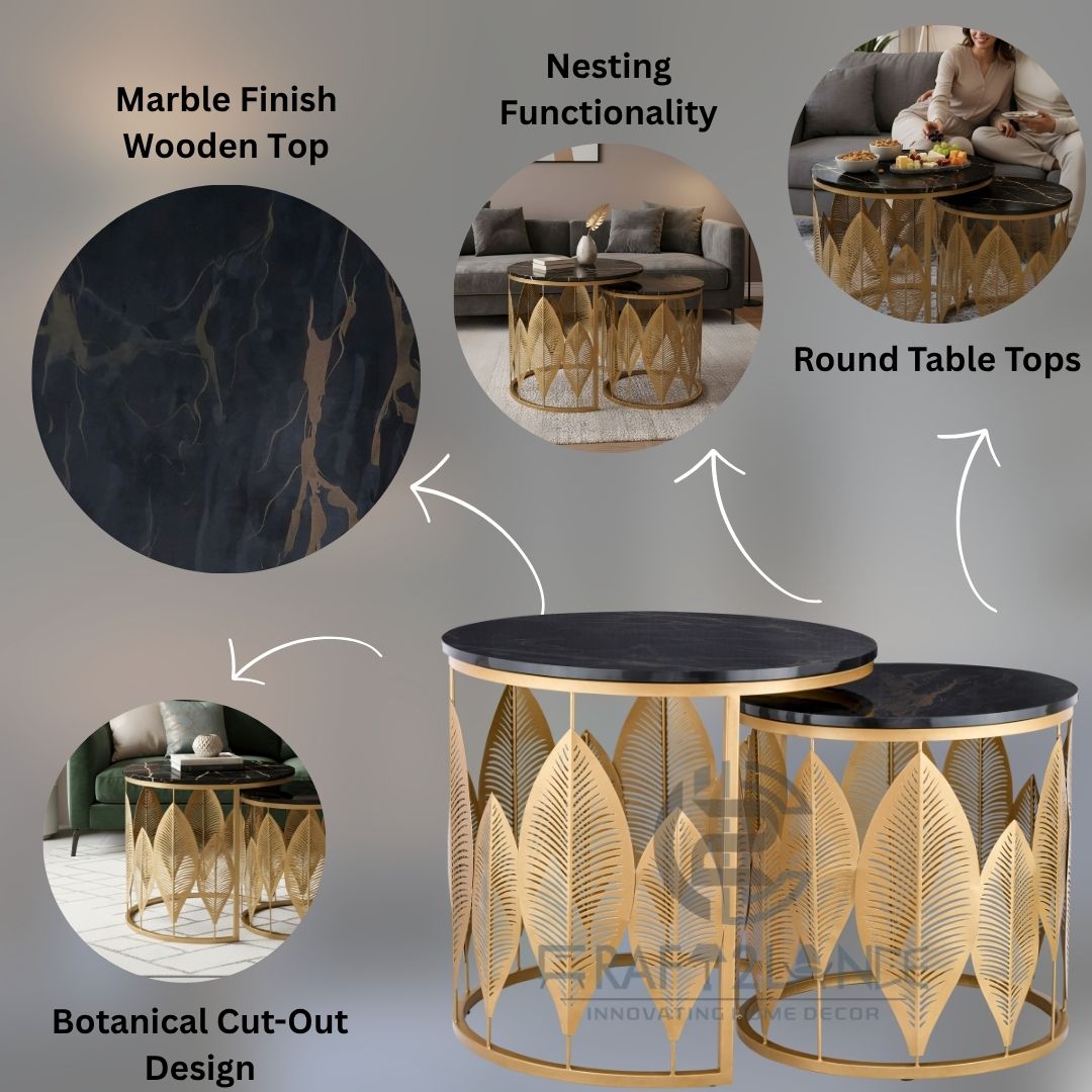 Luxe Botanical Nesting Tables(Gold & Black) | Craft2lance