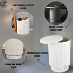 Fluted Metal Side Table White Classic Finish - Round End Table with Storage|Craft2lance