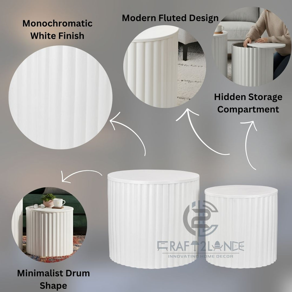 Luxe Ribbed Metal Coffee Table Duo With Storage - Premium Tables | Craft2lance