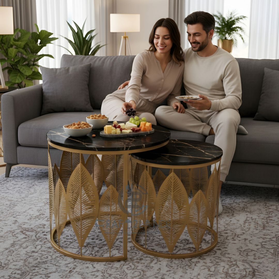 Luxe Botanical Nesting Tables(Gold & Black) | Craft2lance
