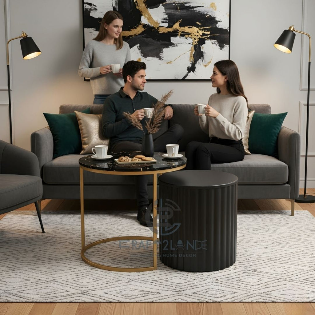 Noir Nesting Table Set (Gold & Black)