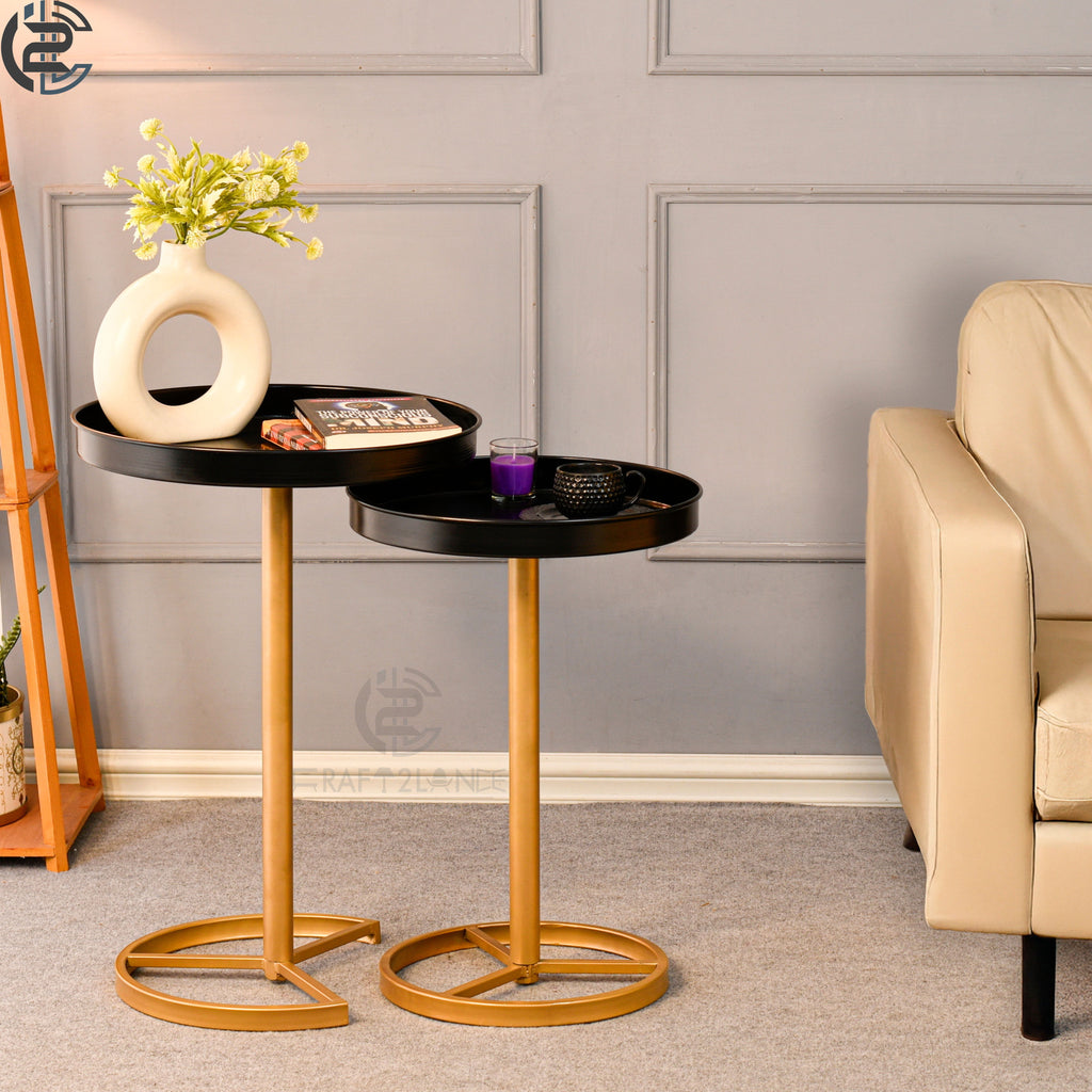 Premium Metal Side Table Set - Black & Gold Nesting Tables | Craft2lance