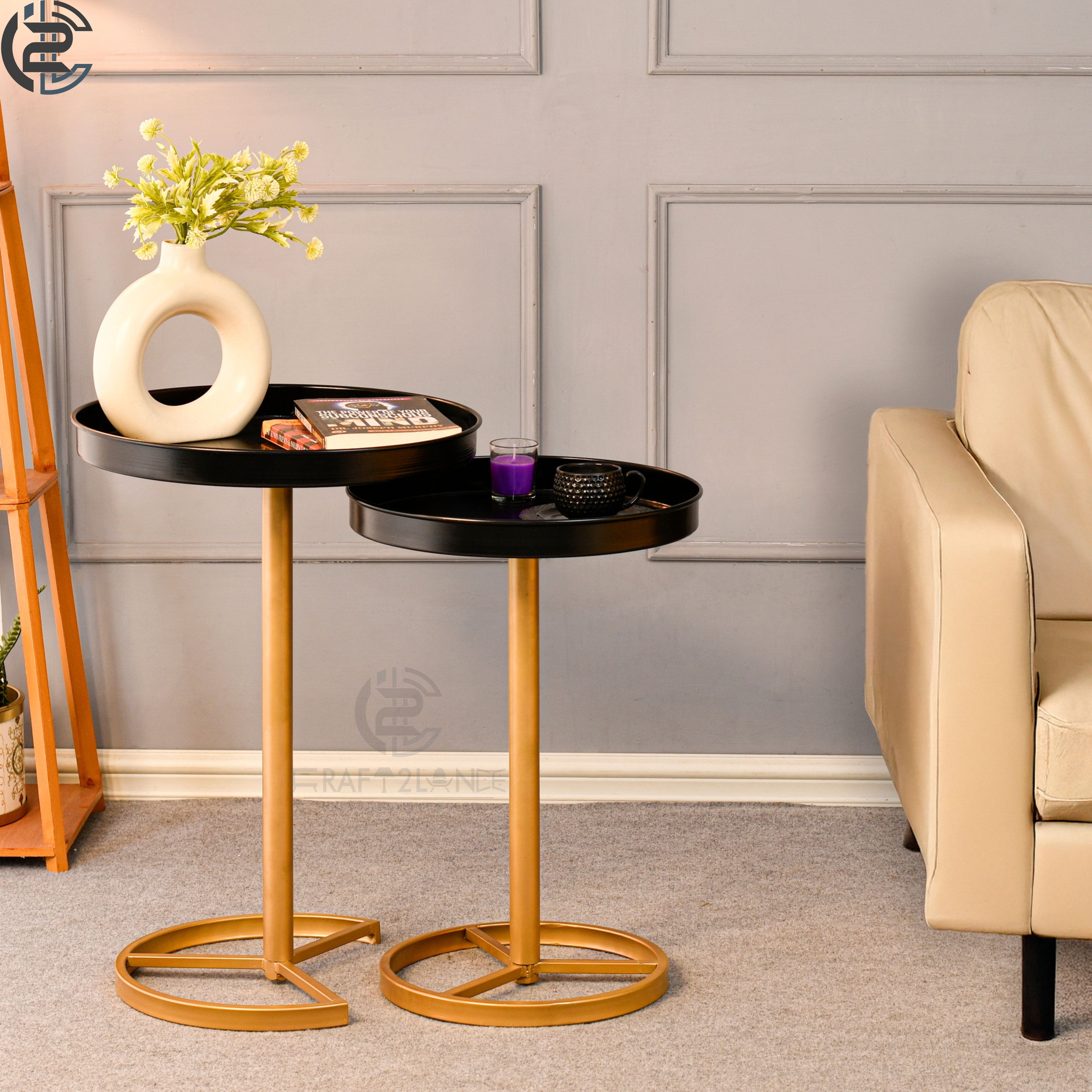Premium Metal Side Table Set - Black & Gold Nesting Tables | Craft2lance