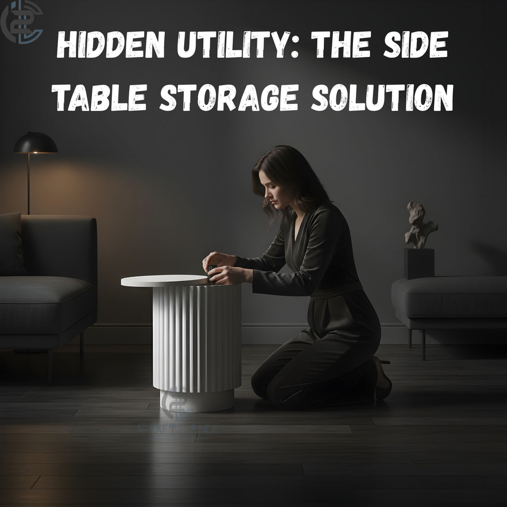 Fluted Metal Side Table White Classic Finish - Round End Table with Storage|Craft2lance