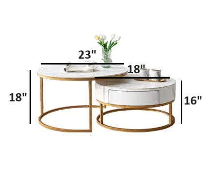 The Elevation Set - Tiered Nesting Tables with Hidden Drawer & Gold Arc Frame