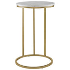 Round Side Table with White Marble Finish Top - Gold Metal Frame
