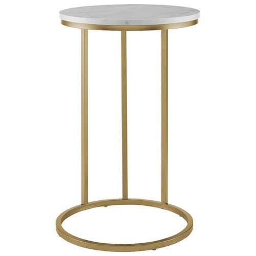 Round Side Table with White Marble Finish Top - Gold Metal Frame