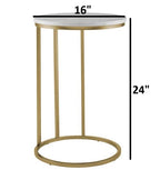 Round Side Table with White Marble Finish Top - Gold Metal Frame