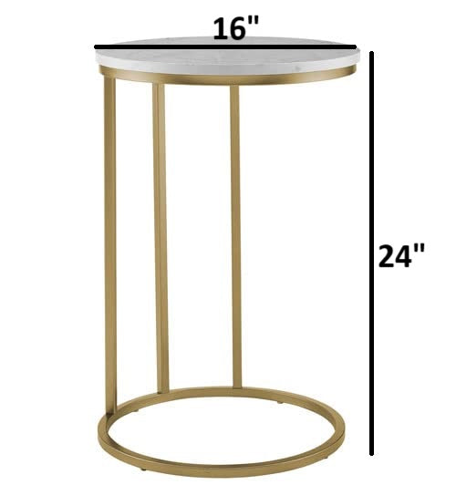 Round Side Table with White Marble Finish Top - Gold Metal Frame