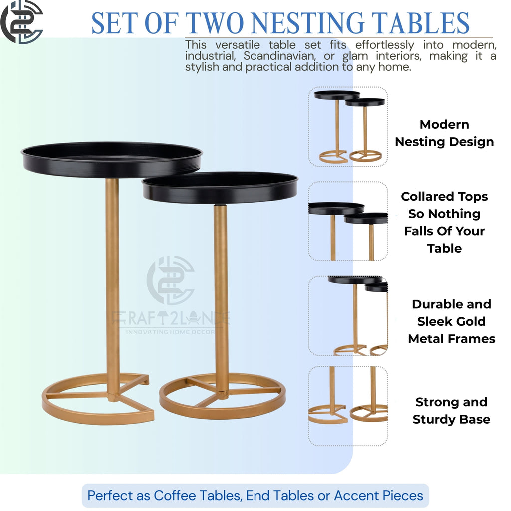 Premium Metal Side Table Set - Black & Gold Nesting Tables | Craft2lance
