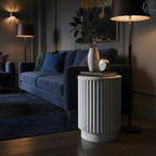 Fluted Metal Side Table White Classic Finish - Round End Table with Storage|Craft2lance