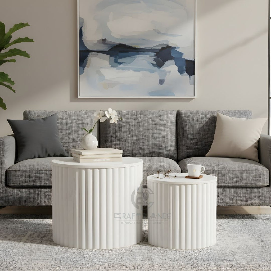 Luxe Ribbed Metal Coffee Table Duo With Storage - Premium Tables | Craft2lance