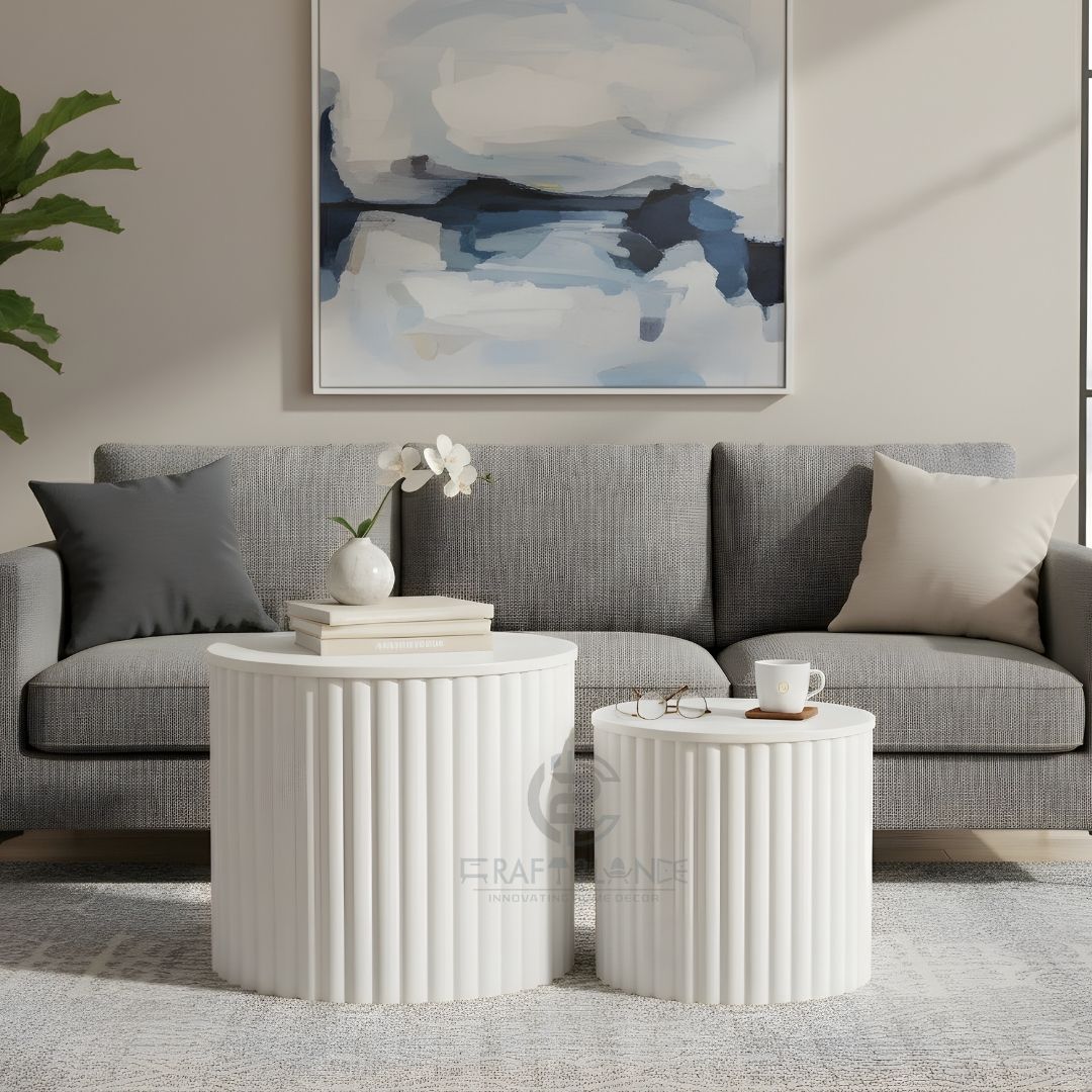 Luxe Ribbed Metal Coffee Table Duo With Storage - Premium Tables | Craft2lance