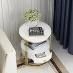 2-Tier Side Table with Storage Drawer - Gold Frame & White Shelves