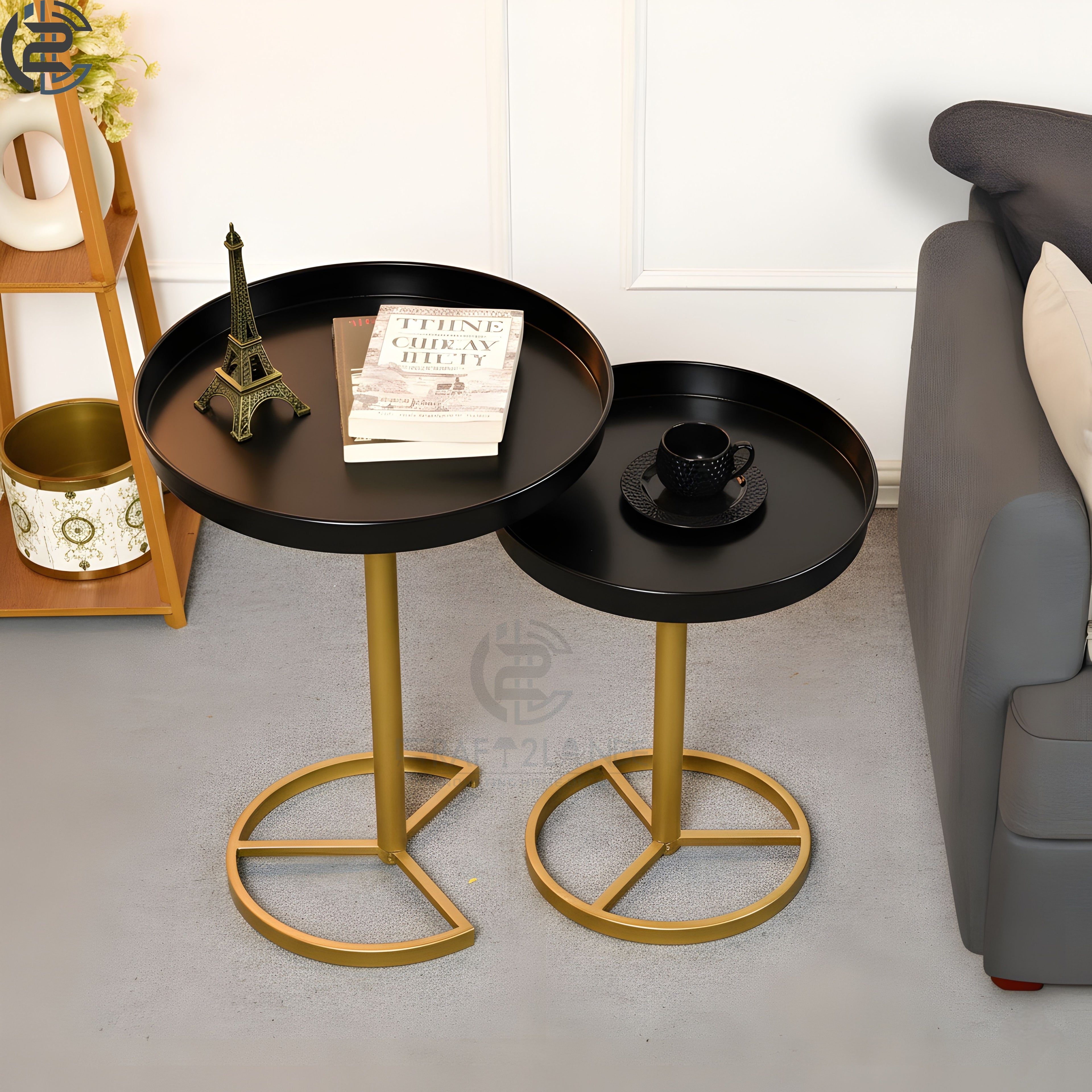 Premium Metal Side Table Set - Black & Gold Nesting Tables | Craft2lance