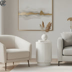 Fluted Metal Side Table White Classic Finish - Round End Table with Storage|Craft2lance