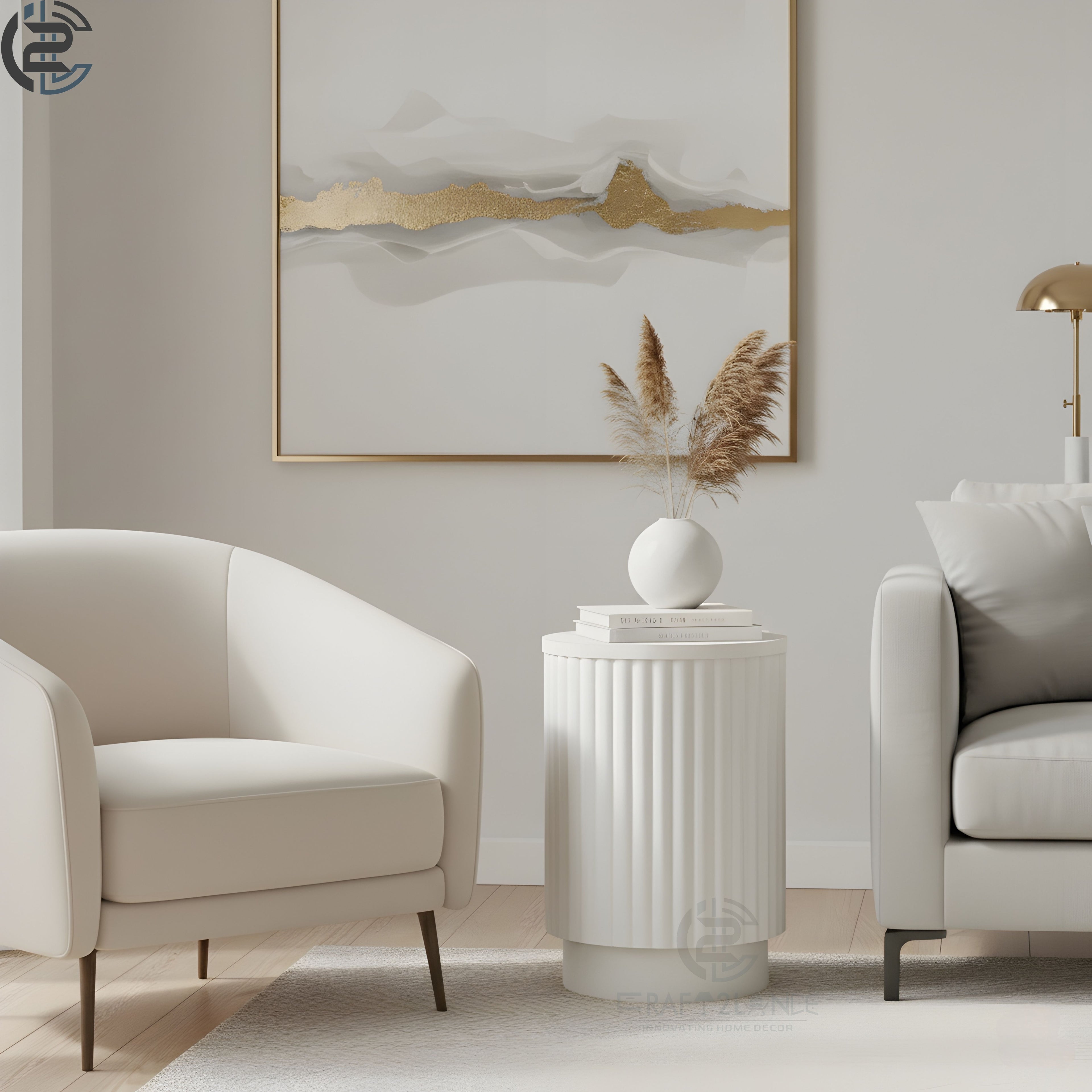 Fluted Metal Side Table White Classic Finish - Round End Table with Storage|Craft2lance