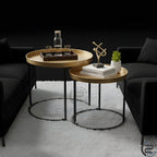 Gold Nesting Tables Set - Round Metal Center Tables with Black Frame