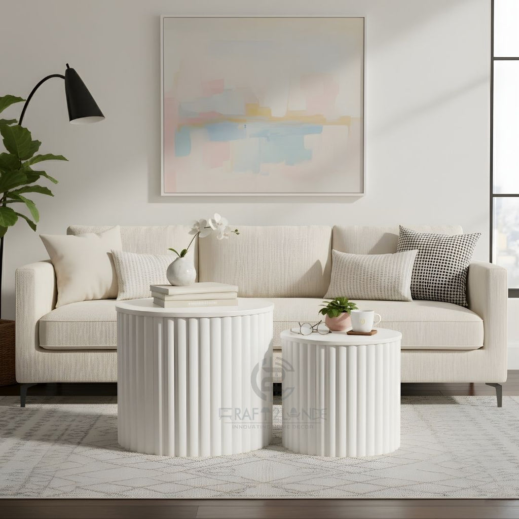 Luxe Ribbed Metal Coffee Table Duo With Storage - Premium Tables | Craft2lance