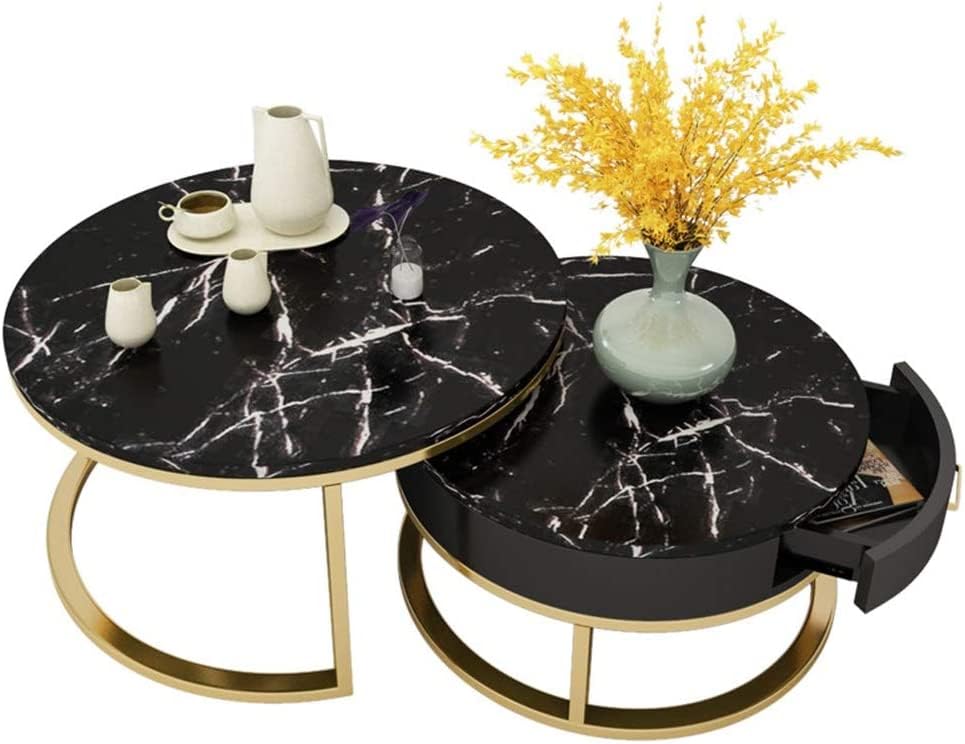 Black Top Nesting Tables - Scalloped Edge with Gold Arc Frame