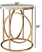 Round Side Table with Circular Gold Frame - White Marble Finish Top