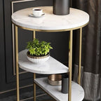 3-Tier White Marble Finish Side Table with Gold Frame - Modern End Table