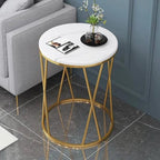 Round Side Table with Geometric Gold Frame - White Marble Finish Top