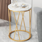 Round Side Table with Geometric Gold Frame - White Marble Finish Top
