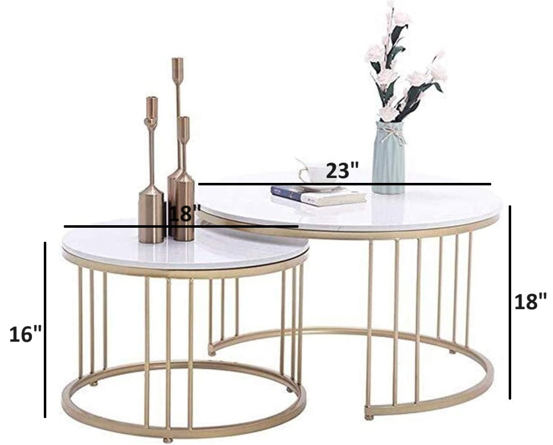 The Halo Set - Round Nesting Tables with Gold Cage Frame