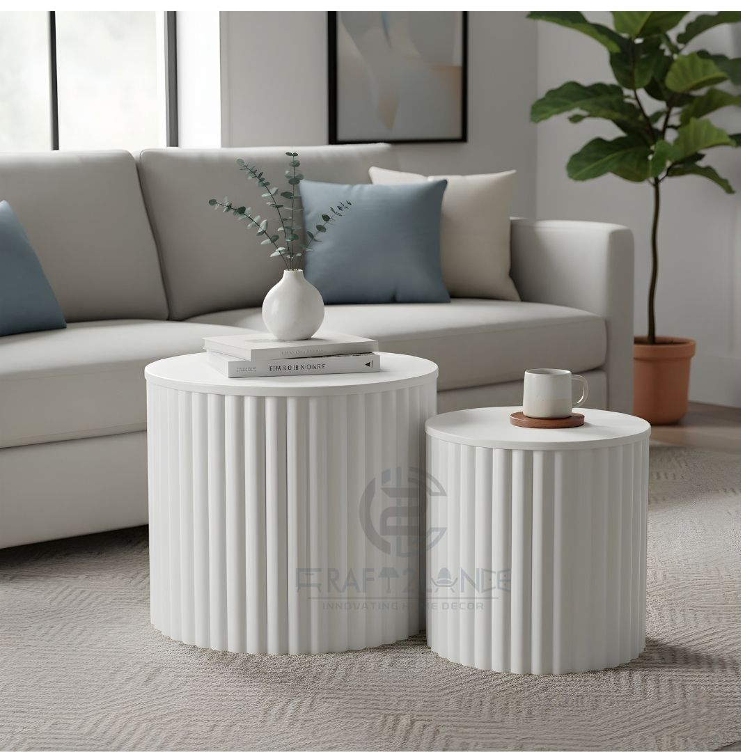 Luxe Ribbed Metal Coffee Table Duo With Storage - Premium Tables | Craft2lance
