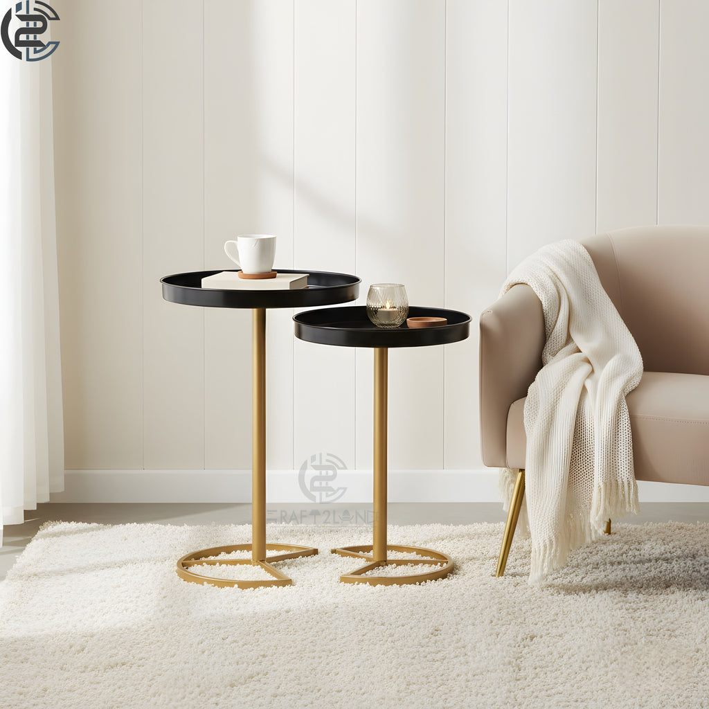 Premium Metal Side Table Set - Black & Gold Nesting Tables | Craft2lance