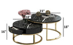 Black Top Nesting Tables - Scalloped Edge with Gold Arc Frame
