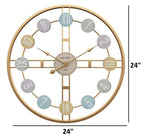 Colorful Numbers Decorative Metal Round Wall Clock (Gold)