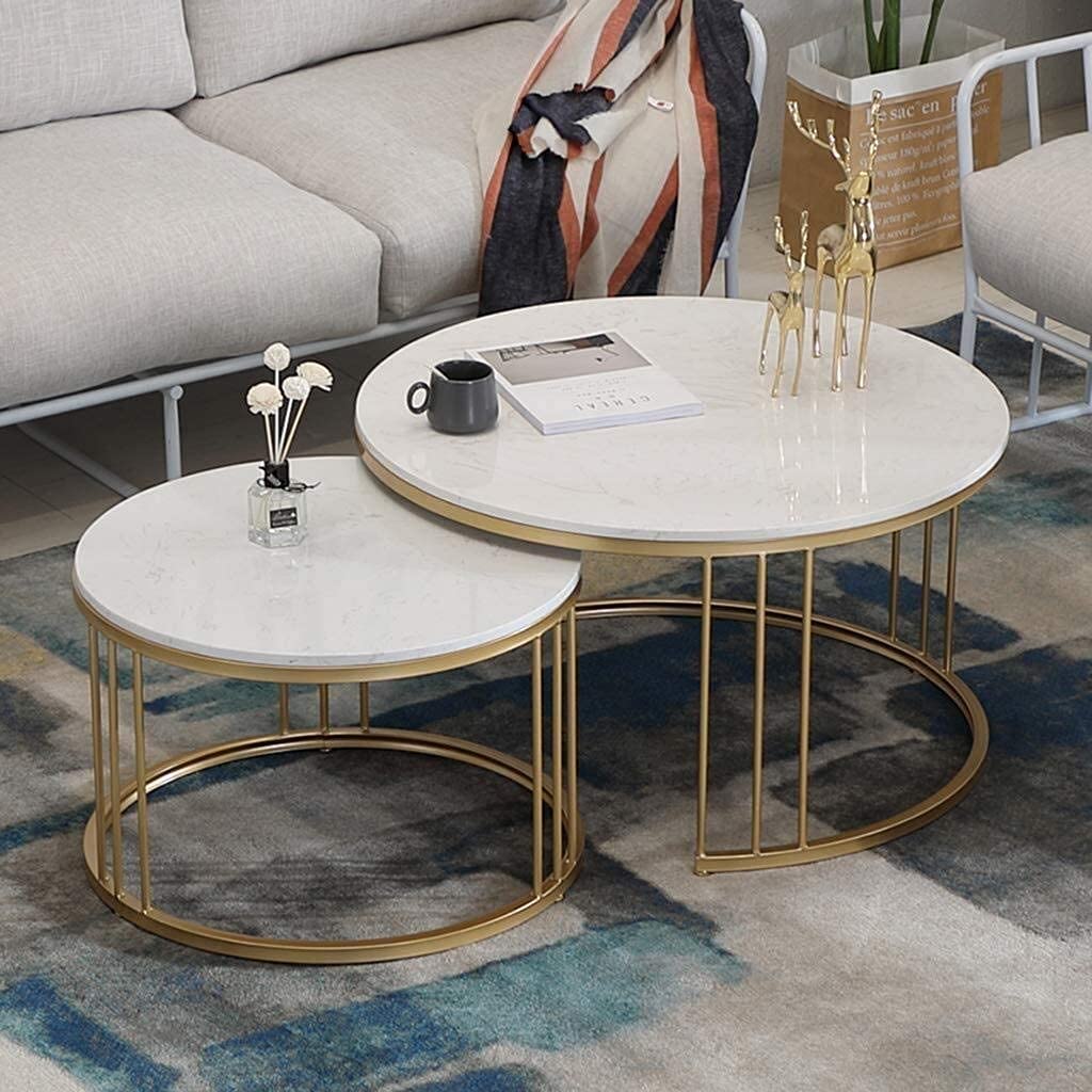 The Halo Set - Round Nesting Tables with Gold Cage Frame