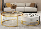 Glass & Marble Nesting Tables - Textured Fluted Storage with Gold Frame