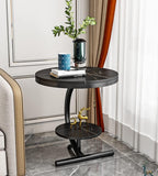 2-Tier Round Side Table with Curved Black Frame - Glossy Black Top