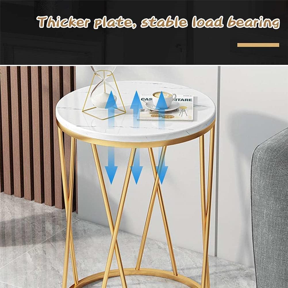 Round Side Table with Geometric Gold Frame - White Marble Finish Top