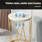 Round Side Table with Geometric Gold Frame - White Marble Finish Top